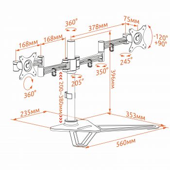 Кронштейн для двух мониторов KRON D222FS