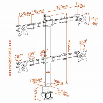 Кронштейн для четырёх мониторов KRON D421E