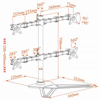 Кронштейн для четырёх мониторов KRON D421FS