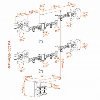 Кронштейн для четырёх мониторов KRON D422E