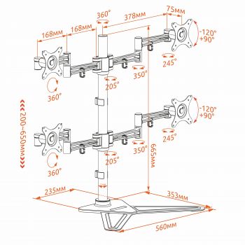 Кронштейн для четырёх мониторов KRON D422FS